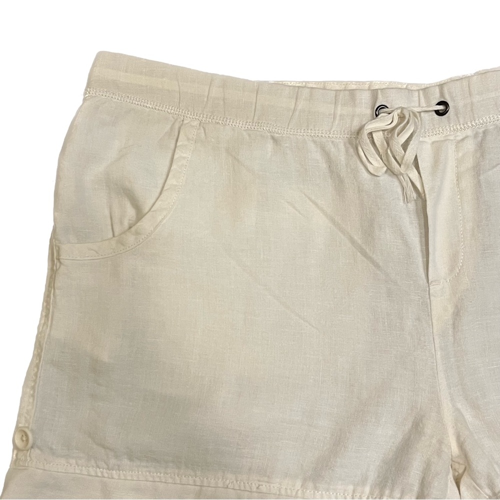 Garnet Hill Women's 100% Linen White Drawstring Pull On Shorts lightweight - Picture 5 of 13